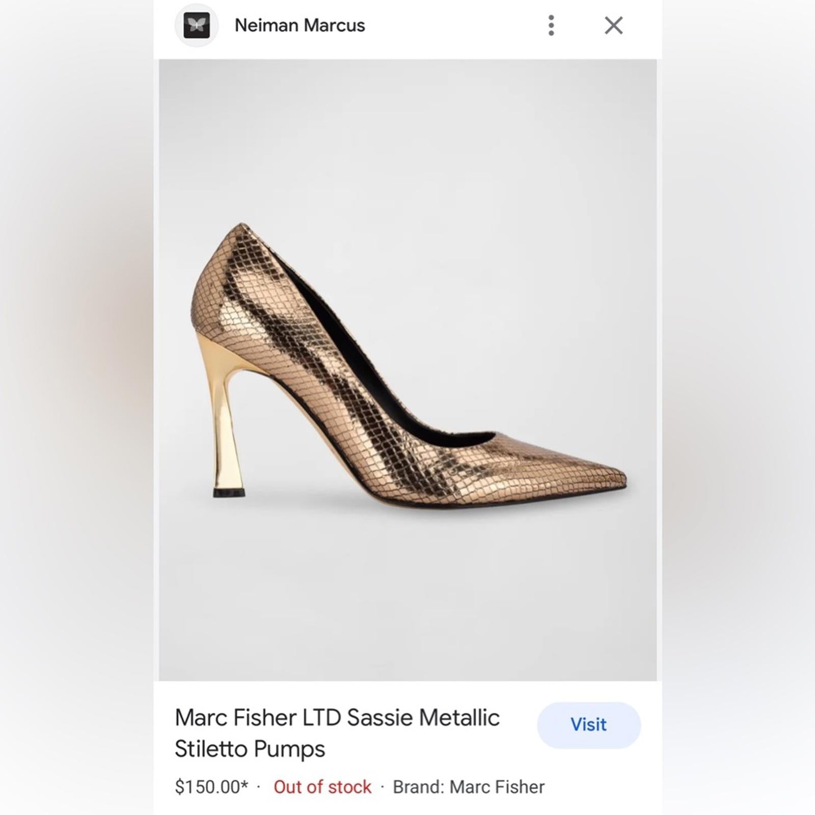 Marc Fisher LTD Sassie Metallic Stiletto Pumps, Gold, Size 7.5M Retail $150