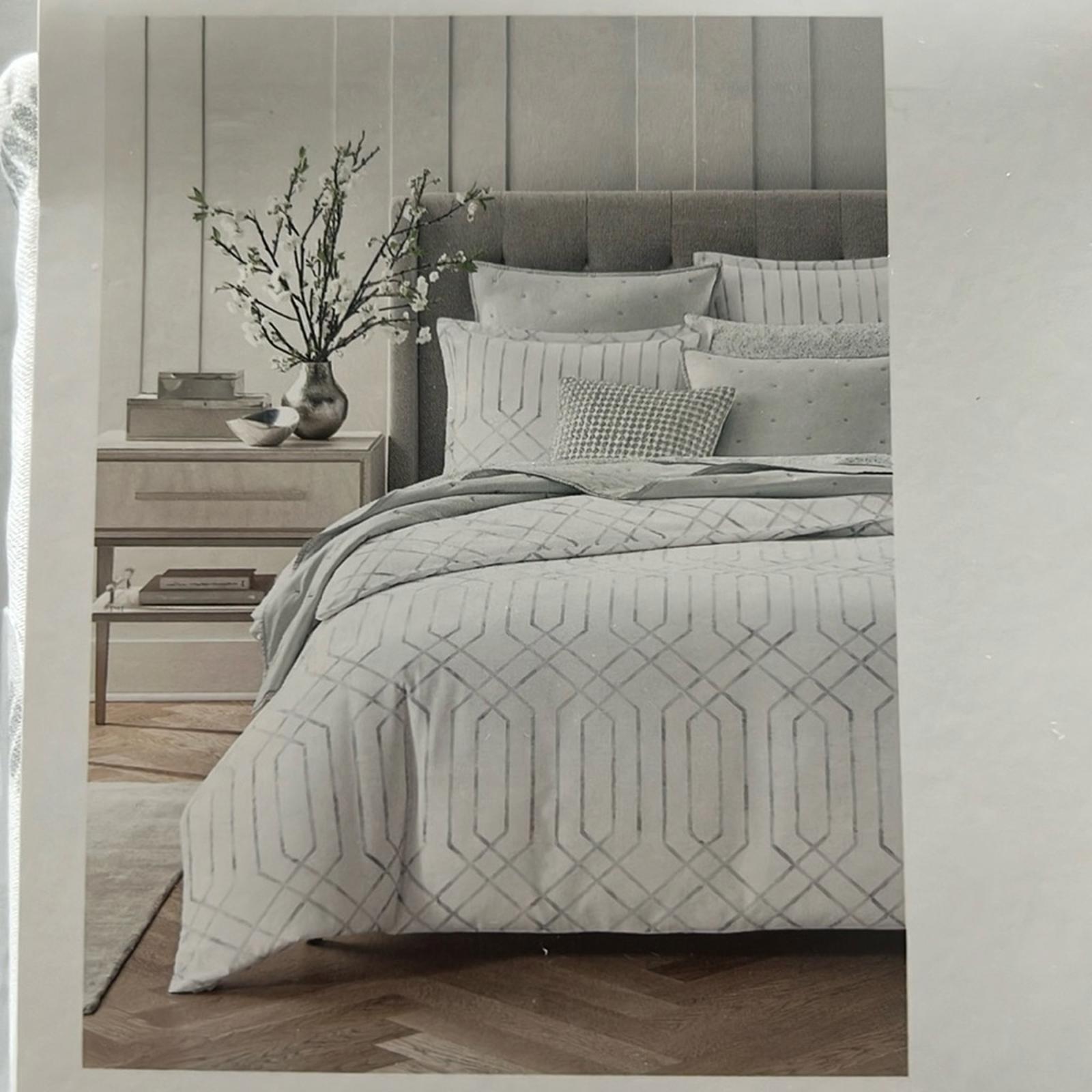 2 SKY Textured Trellis Euro Sham (1 Pair) in White/Grey, NEW