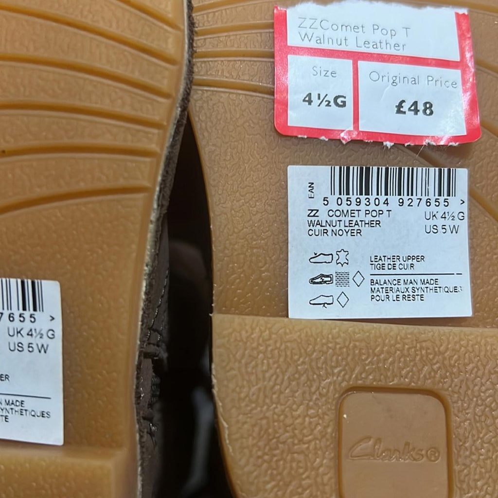 Clarks Comet Pop Toddler Walnut Leather Boots, Size UK 4.5G, US 5W Retail £48