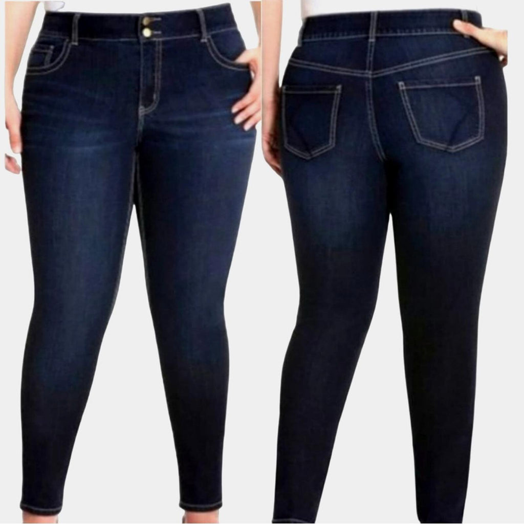 Lane Bryant High-Rise Tighter Tummy Two-Tone Skinny Jeans in Dark Wash, Size 18