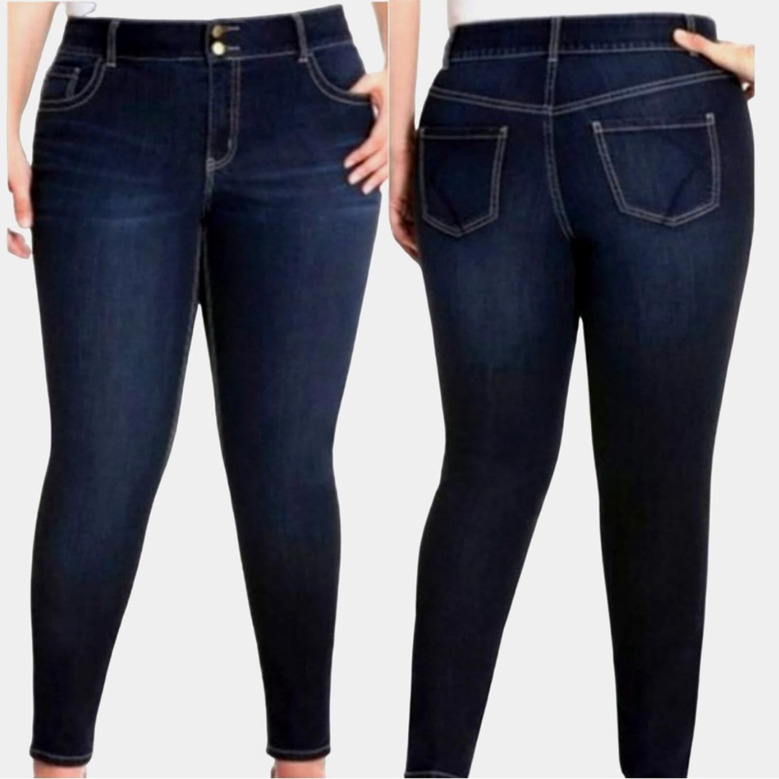 Lane Bryant High-Rise Tighter Tummy Two-Tone Skinny Jeans in Dark Wash, Size 18