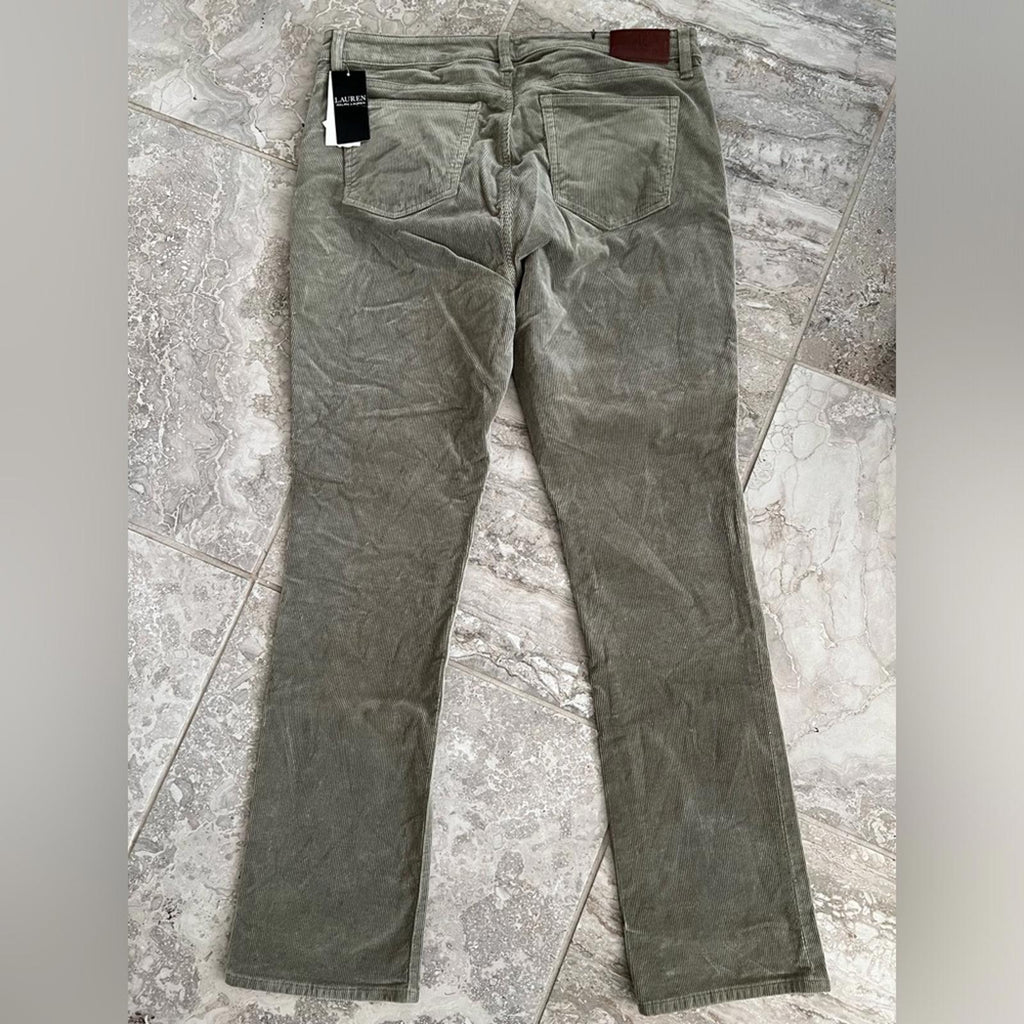 Lauren Ralph Lauren Stretch Corduroy Straight Pants, Green, Size 14 NWT $145