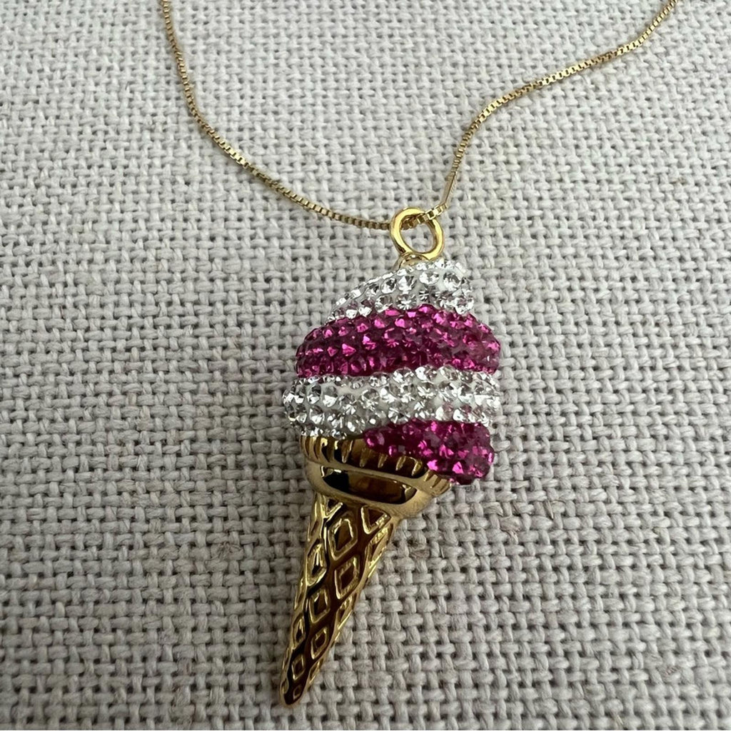 Simone I. Smith Sterling Pink Clear Crystal IceCream Cone Pendant Necklace $900