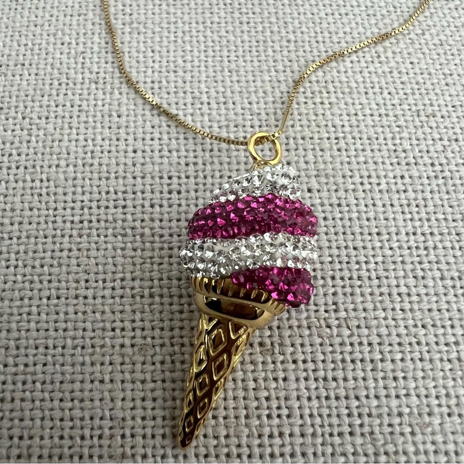 Simone I. Smith Sterling Pink Clear Crystal IceCream Cone Pendant Necklace $900