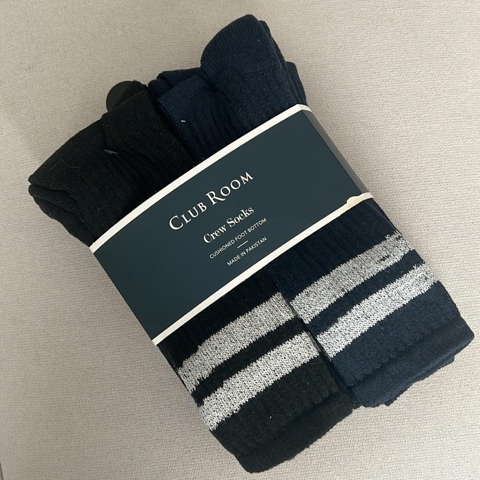 8-Pairs Club Room Black & Navy Crew Socks, Cushioned Size 10-13 New w/Tag