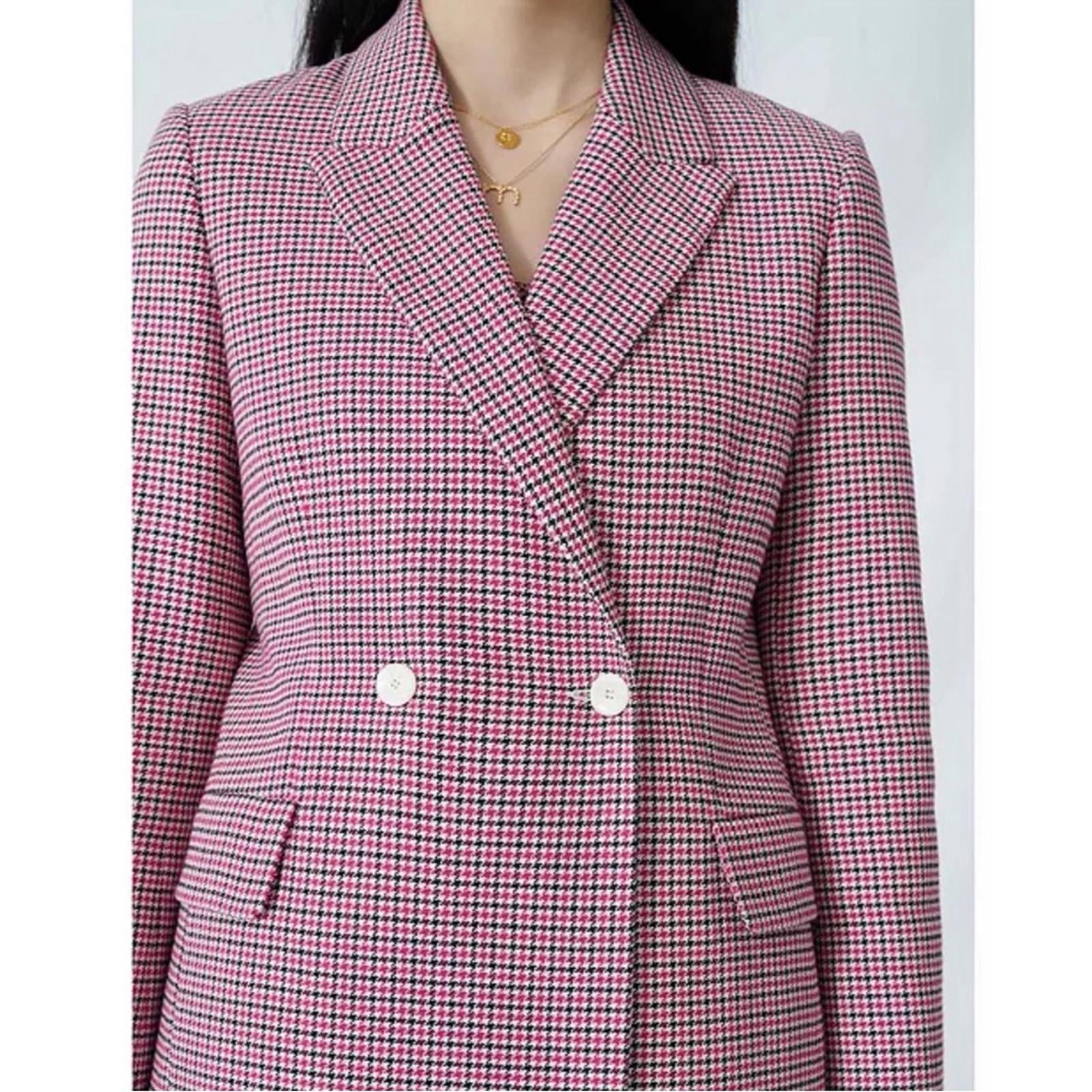 Maje Houndstooth Blazer in Fuchsia/Black, Size 36, New w/Tag