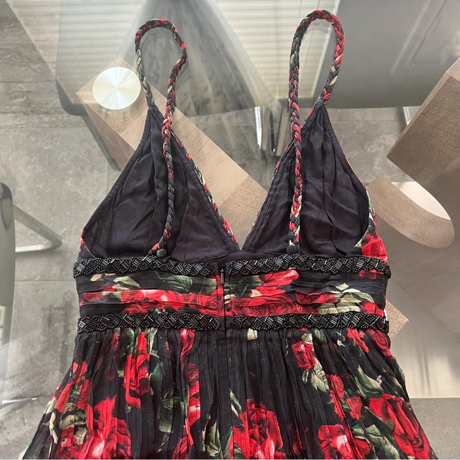Rococo Sand Tiered Maxi Dress in Black/Red Roses, NWT, Size XS Retail $478