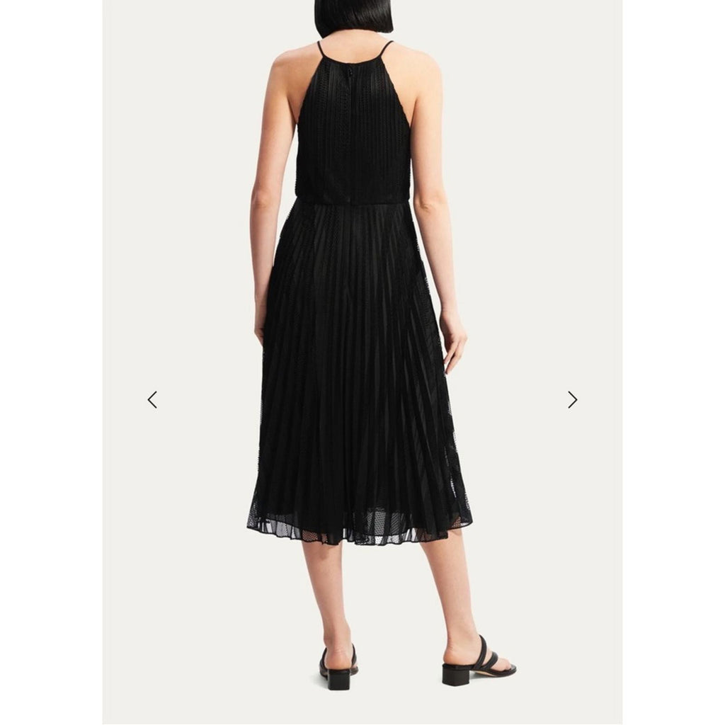 THEORY Pleated Lace Halter Midi Dress in Black, NWT, Size 2, Retail $595