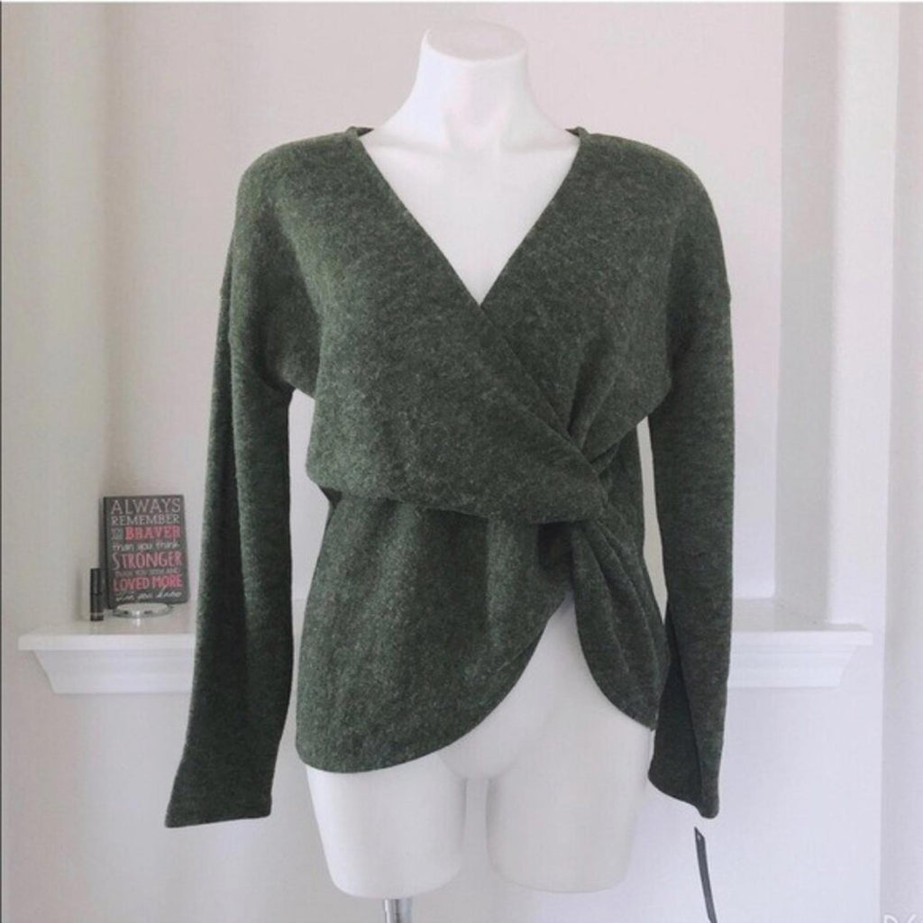 Rachel Roy ARMY Leigha Twist Front Sweater, Surplice V-Neck Size L New w/Tag