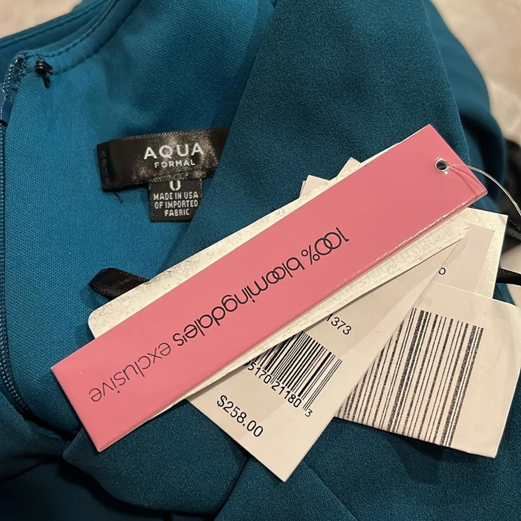 AQUA Cutout One Shoulder Gown, Teal Green, Size 0 New w/Tag Retail $258