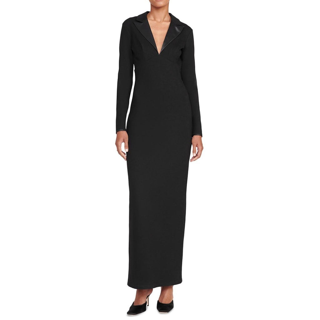 STAUD Humboldt Satin Lapel Gown Maxi Dress in Black, Size M New w/Tag