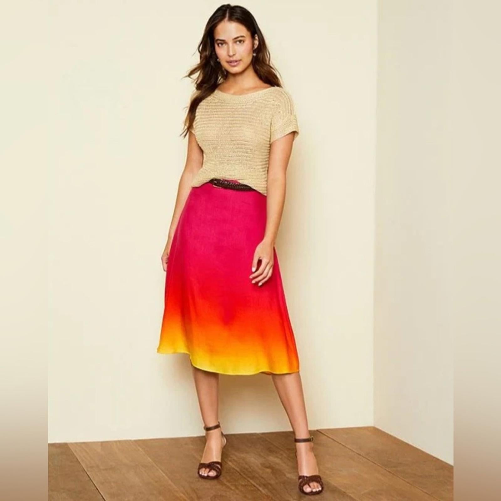 Lauren Ralph Lauren Pink Ombré Linen Blend Midi Skirt, NWT, Size 14