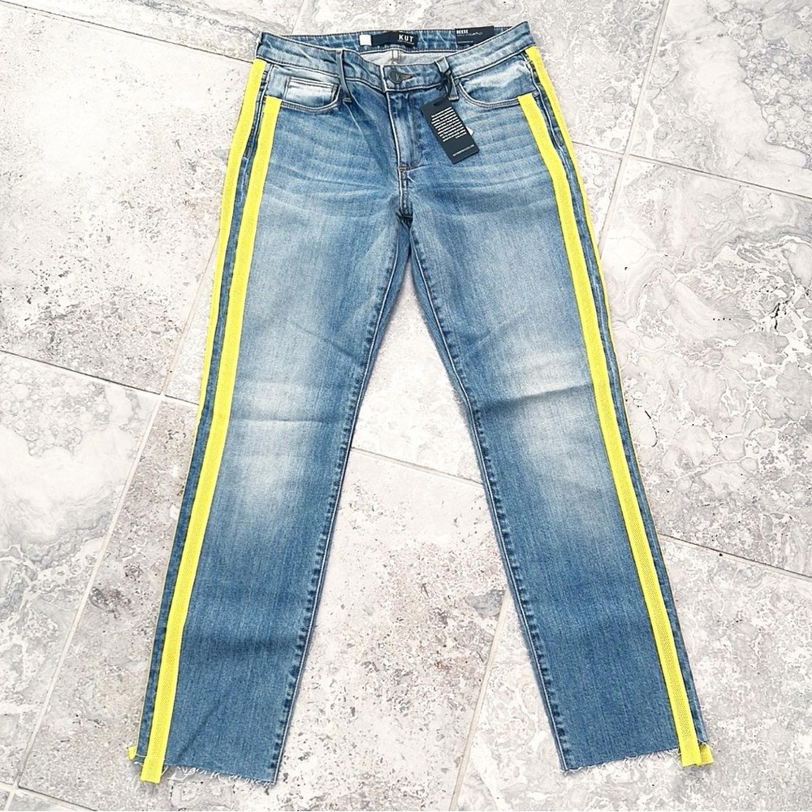 KUT from the Kloth Reese Yellow Stripe Ankle Straight Leg Jeans Size 0 New w/Tag