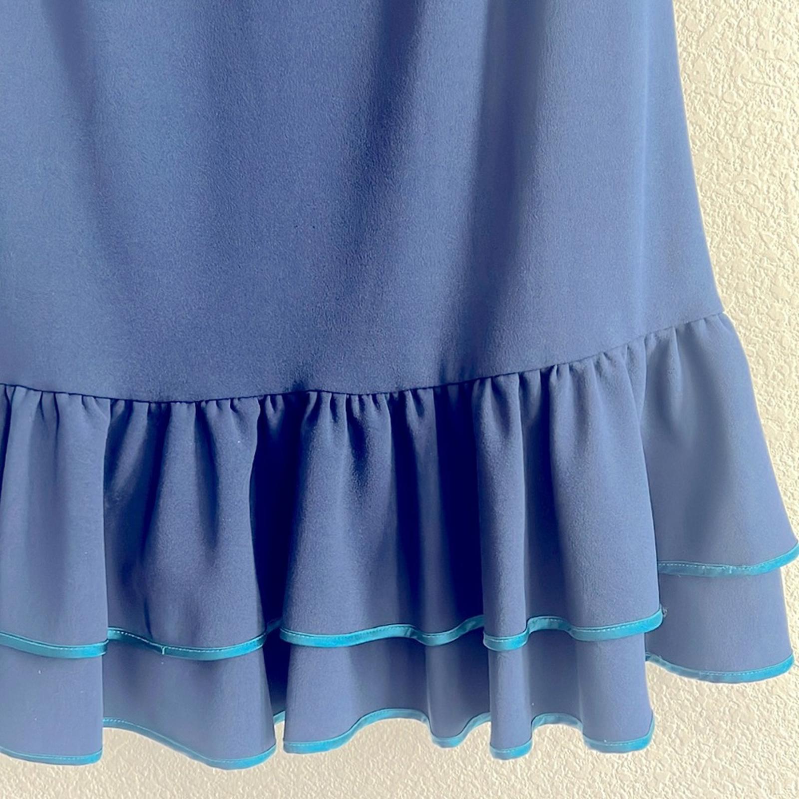 Betsy Johnson Tiered Double Ruffle Hem Dress in Navy Blue, EXCELLENT, Size 14