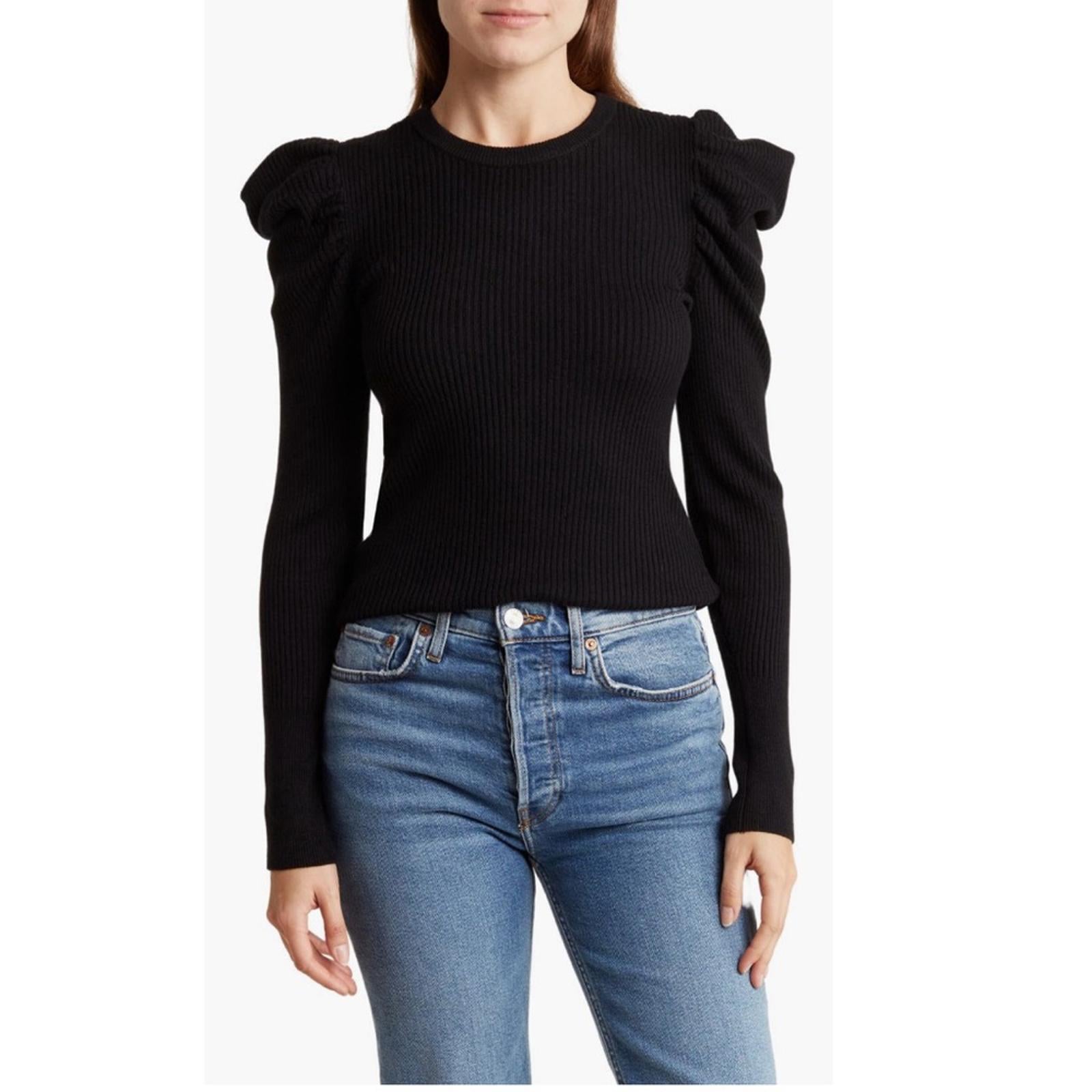 7 For All Mankind Cashmere Blend Ribbed Puff Sleeve Sweater, Size L New w/Tag