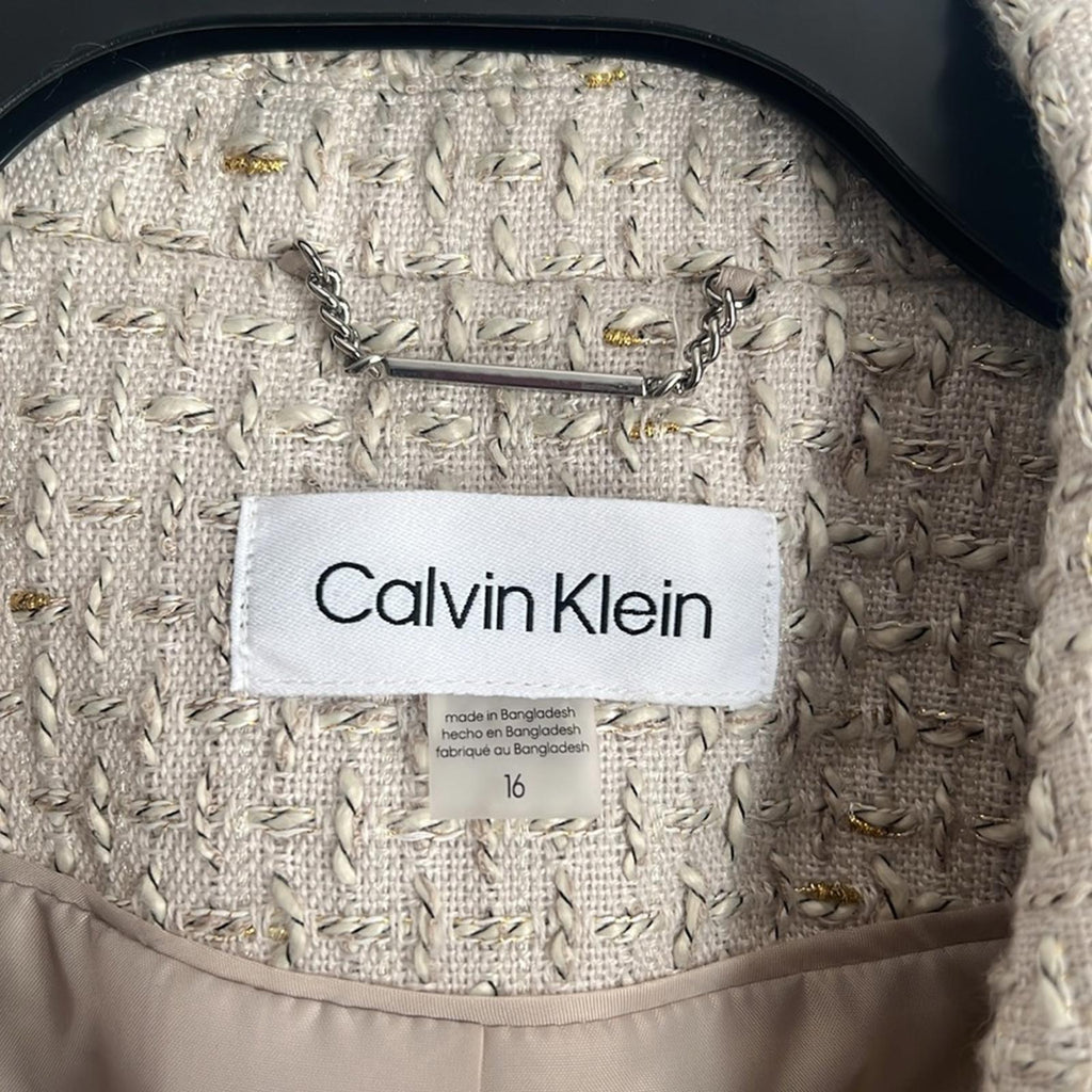 Calvin Klein Tweed Single-Button Blazer in Nomad Multi, Size 26 NEW w/Tag $169