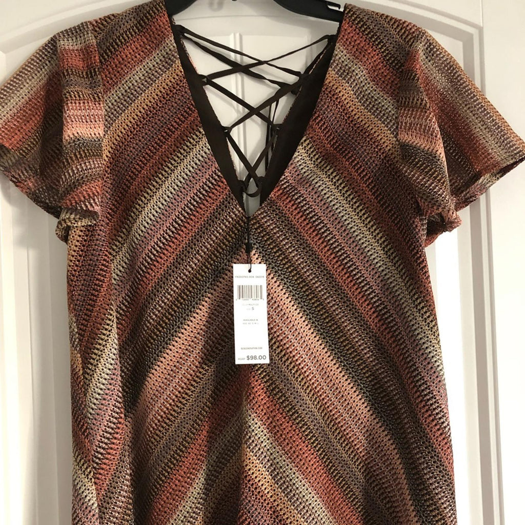 BCBG Lace-Up Back Mini Dress in Brown/Beige, Size S New w/Tag