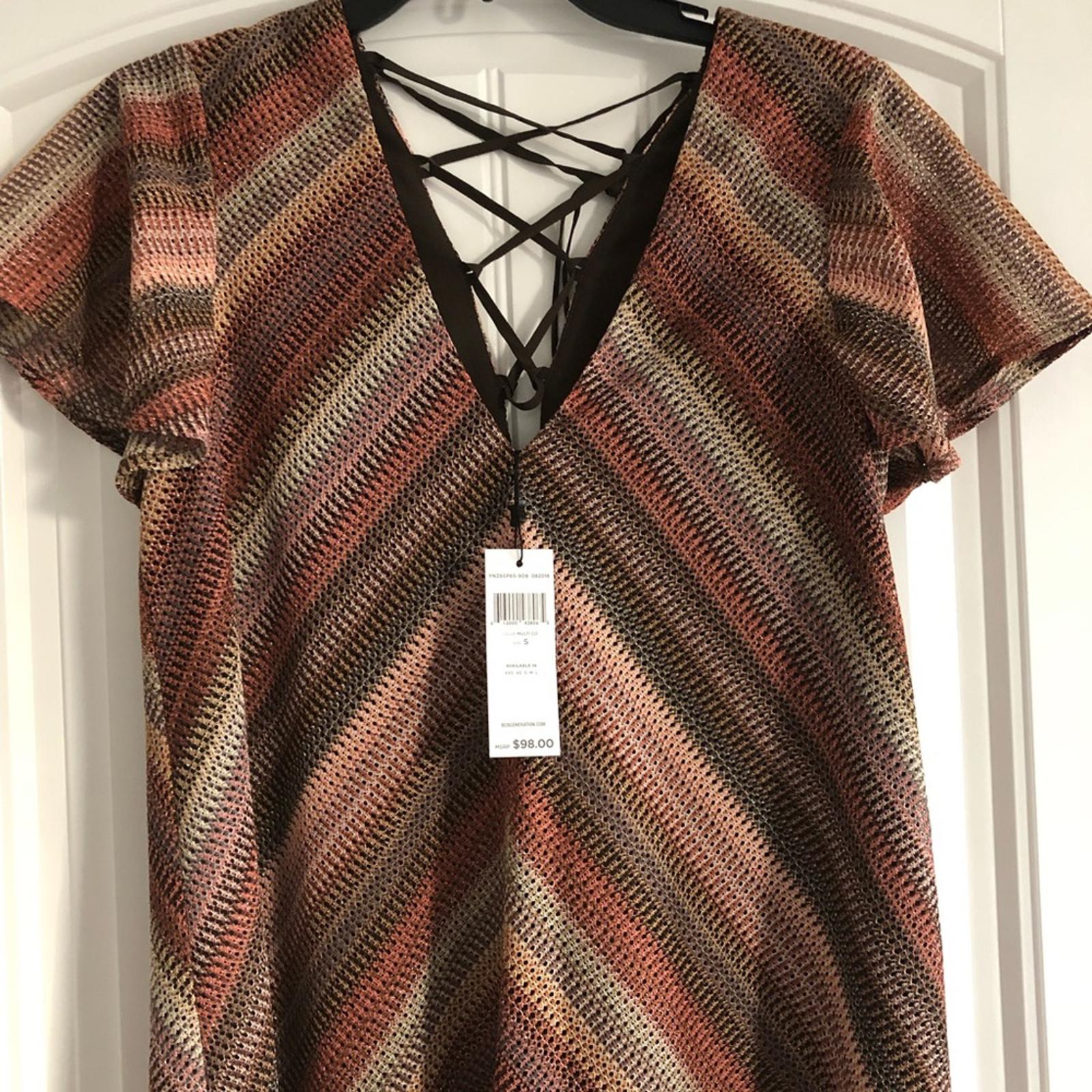 BCBG Lace-Up Back Mini Dress in Brown/Beige, Size S New w/Tag
