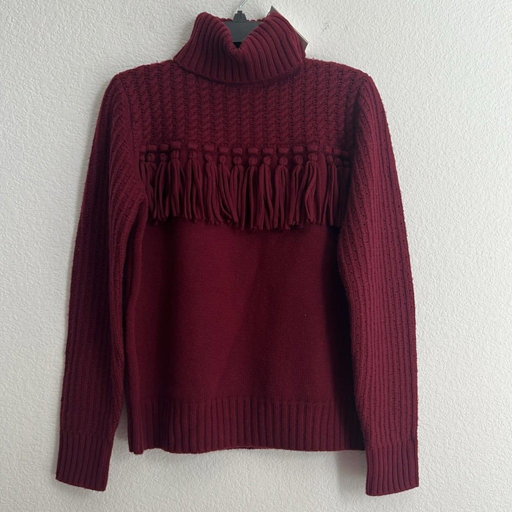 Jason Wu Fringe Turtleneck Sweater in Wine Red, NWT, Size XS