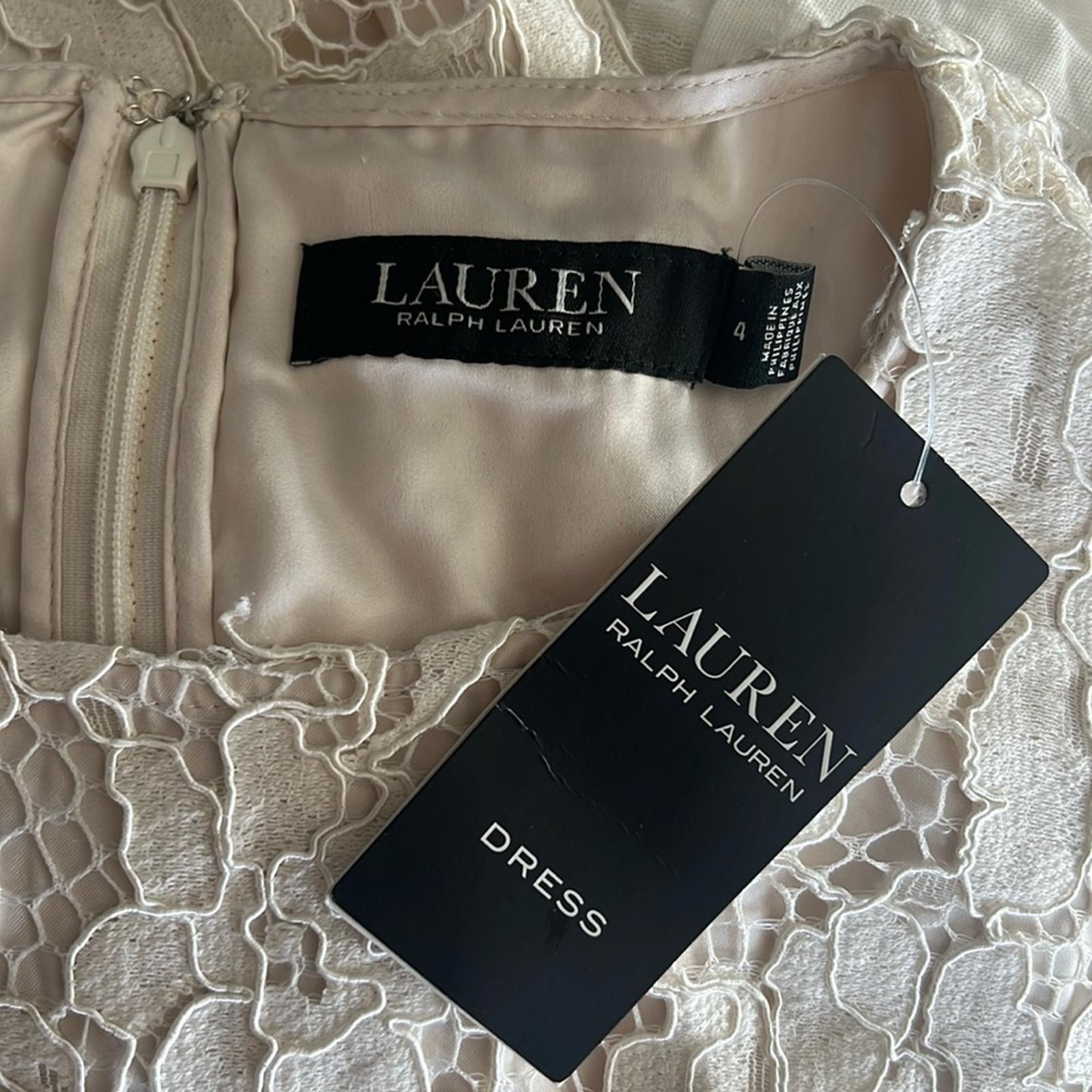 Lauren Ralph Lauren Puff-Sleeve Lace Cocktail Dress in Winter Cream Size 4 NWT