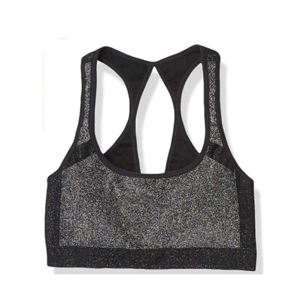Soul Cycle Racerback w/Keyhole Sports Bra, Metallic Black Grey (Excellent)