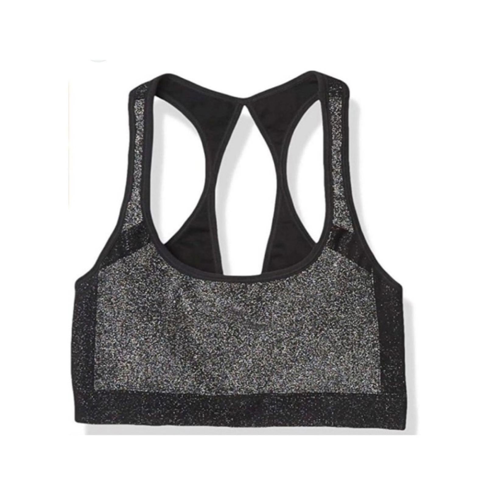 Soul Cycle Racerback w/Keyhole Sports Bra, Metallic Black Grey (Excellent)