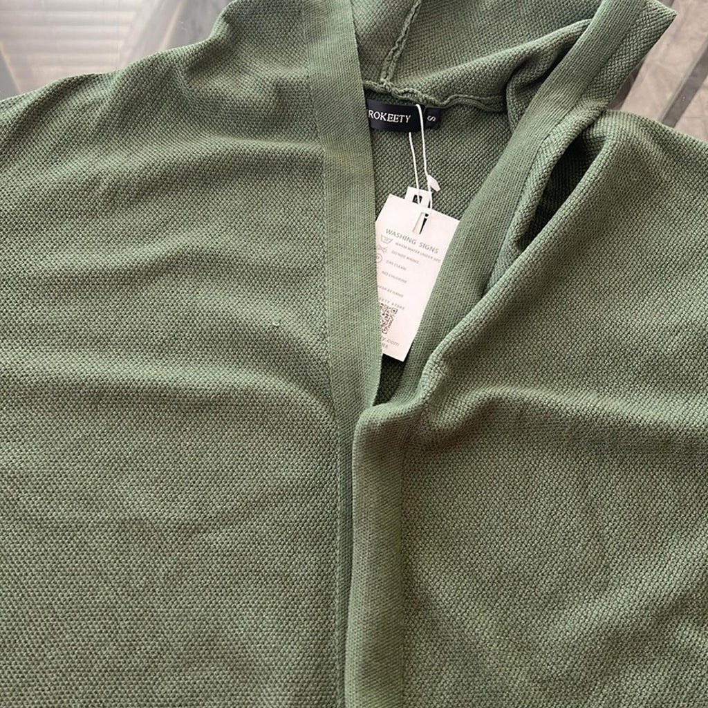 NWT Merokeety Long Cardigan w/Pockets Open Front in Olive, Size S New w/Tag