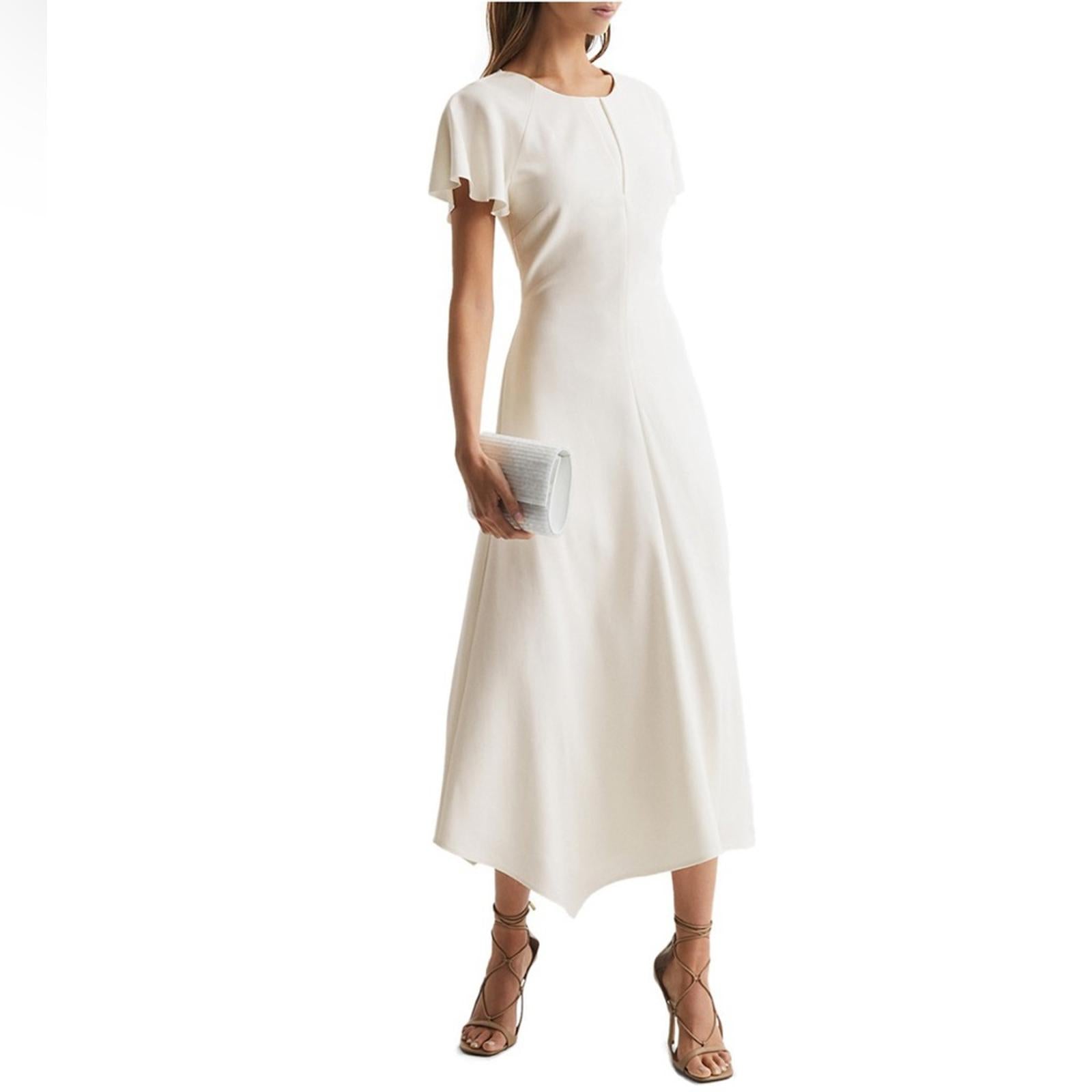 REISS Eleni Flutter Sleeve Midi Dress, Size UK 6, US 2 New w/Tag Retail $385