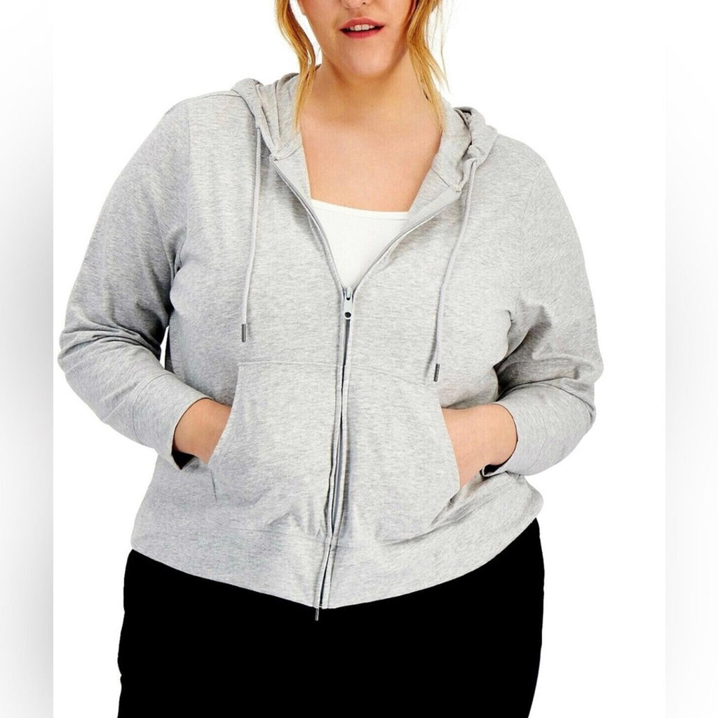 ID Ideology Retro Recycled Full Zip Jacket Heather Grey Plus Size 1X NWT