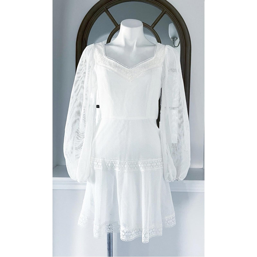 BCBGMaxazria Mesh Mini Dress in Off White, Size 2 New w/Tag Retail $268