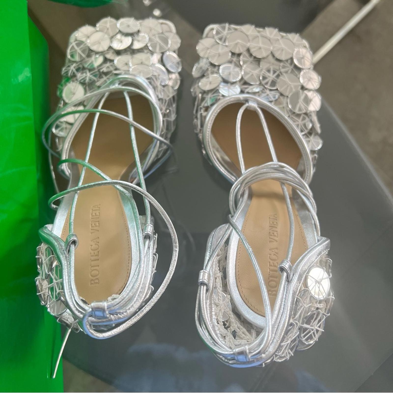 Bottega Veneta Embellished Metallic Wrap Pumps, Size 39.5 NEW +Padded Dust Bags