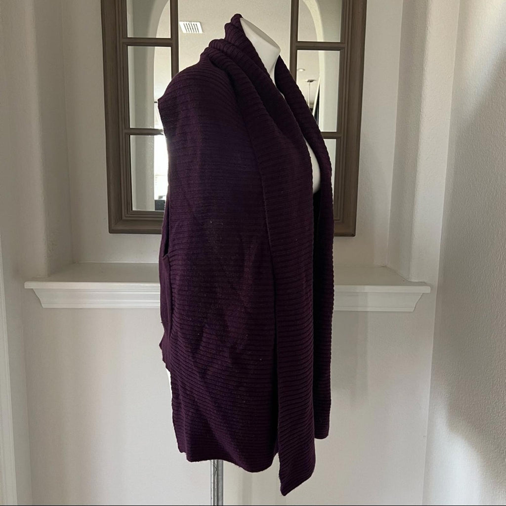 Donna Karan Wool Ribbed Kinit Cardigan in Purple, Size M/L New w/Tag