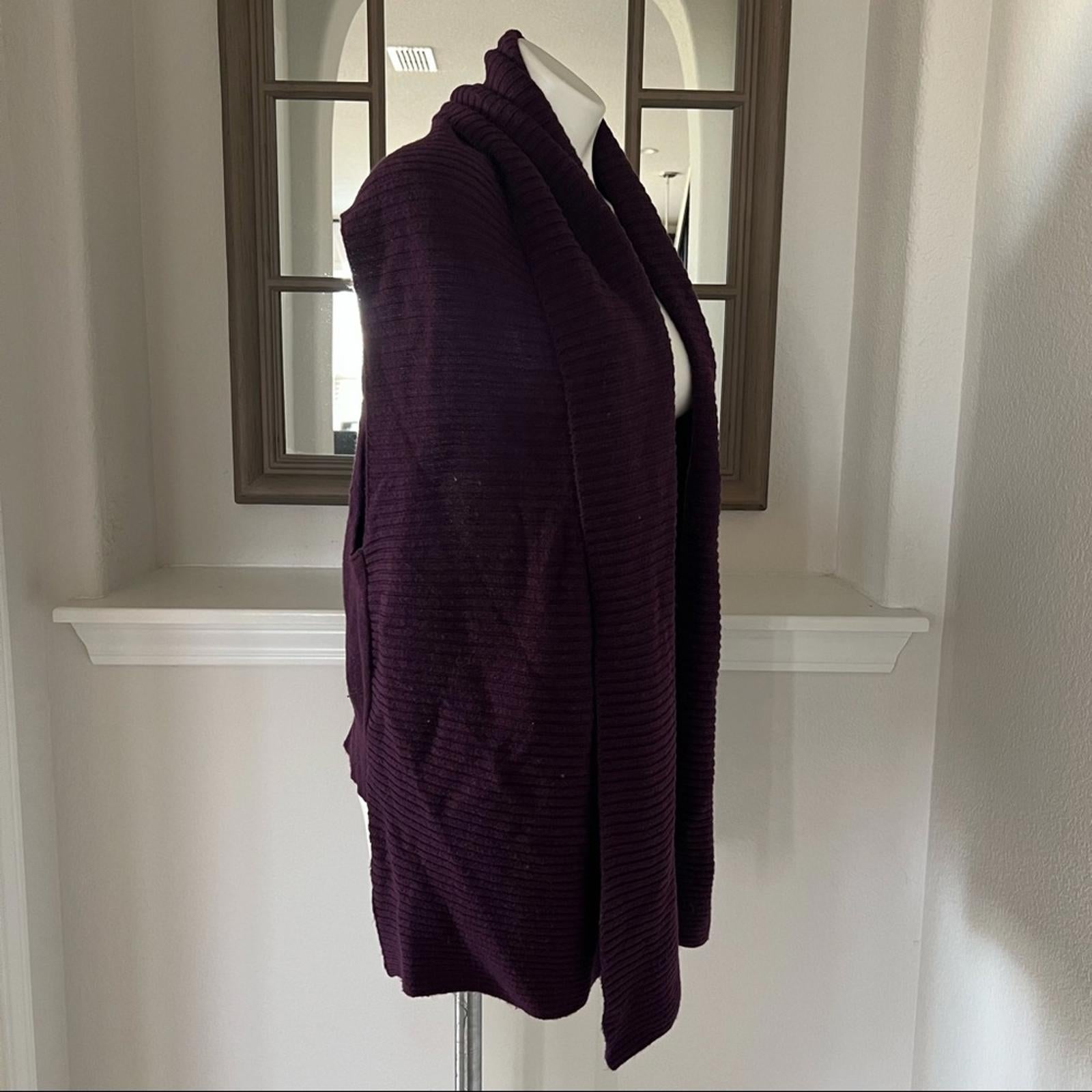 Donna Karan Wool Ribbed Kinit Cardigan in Purple, Size M/L New w/Tag