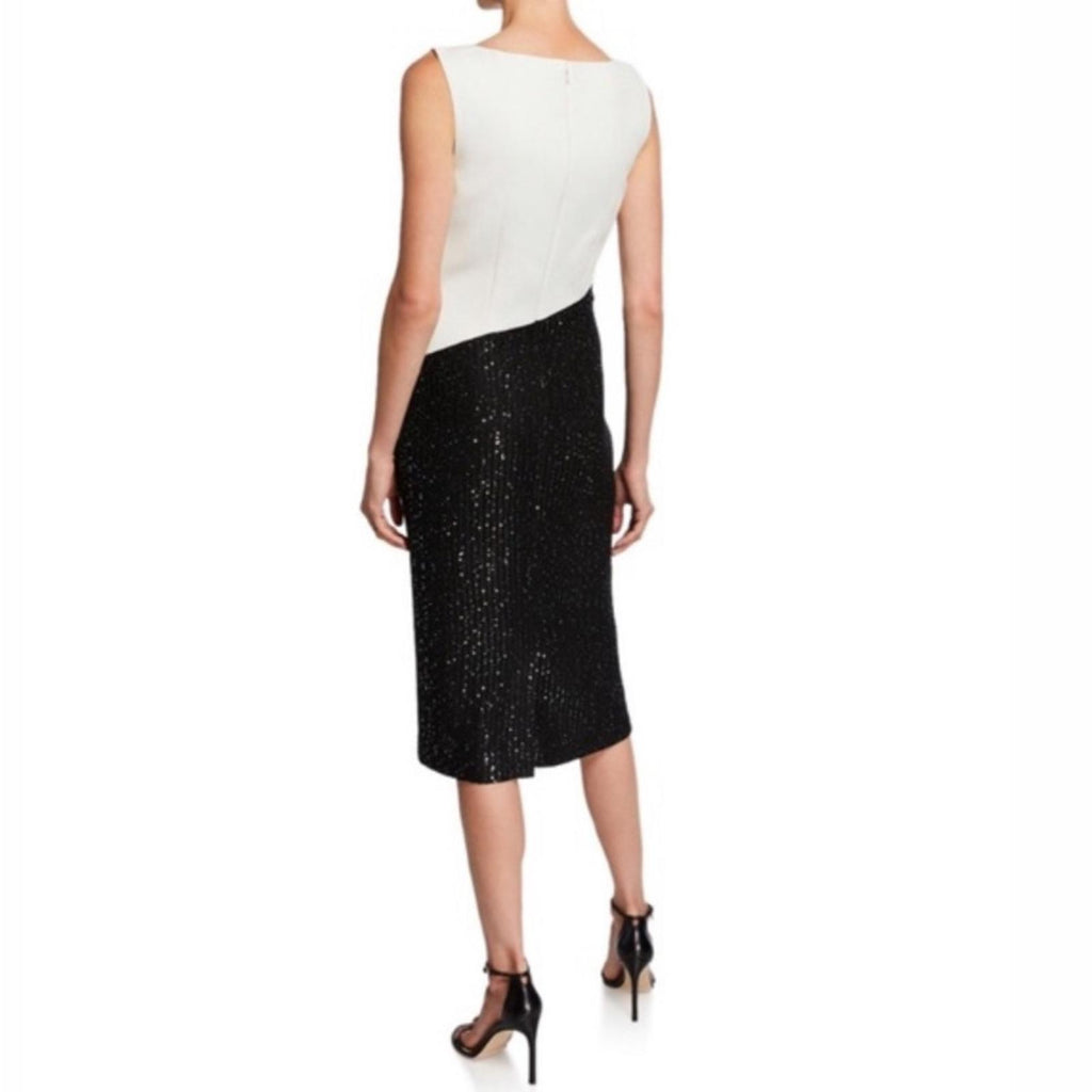 St. John Colorblock Tuxedo Bodice Dress w/Sequin Ribbed Knit, Size 10 NWT $1395
