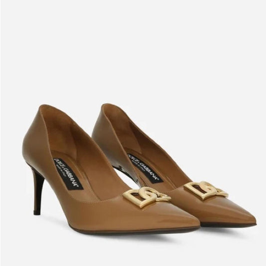 Dolce & Gabbana Patent Leather DG Calf Skin Pumps 60 Brown Size 36 New +2DustBag