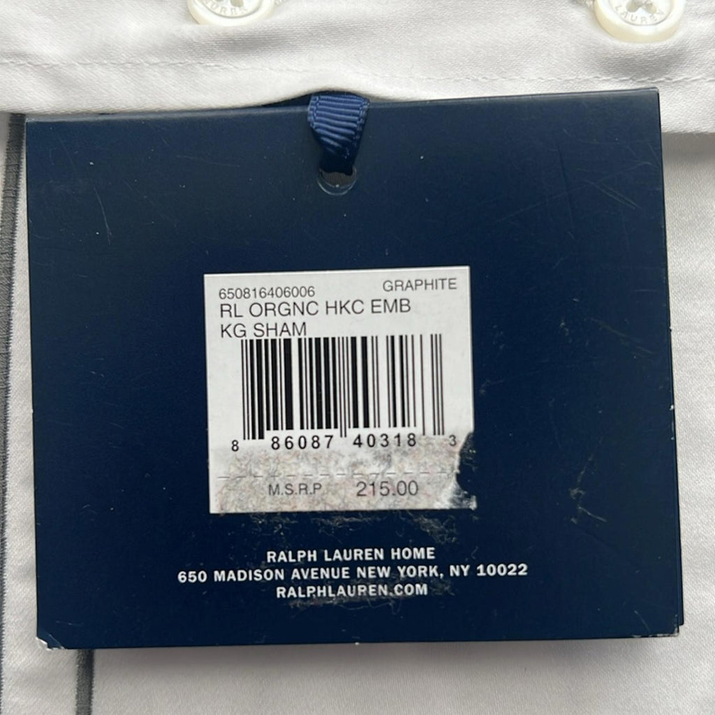 Ralph Lauren Organic Handkerchief King Sham in Graphite, New w/Tag $215