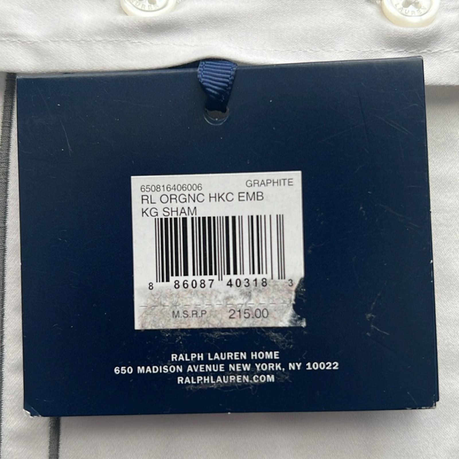 Ralph Lauren Organic Handkerchief King Sham in Graphite, New w/Tag $215