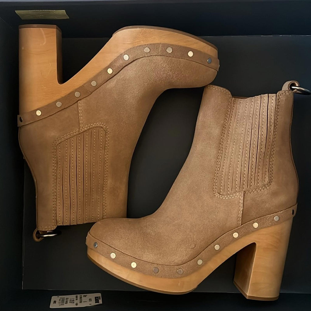PAIGE Adina Platform Chelsea Boots in Tan Suede, Size 6 NEW in Box