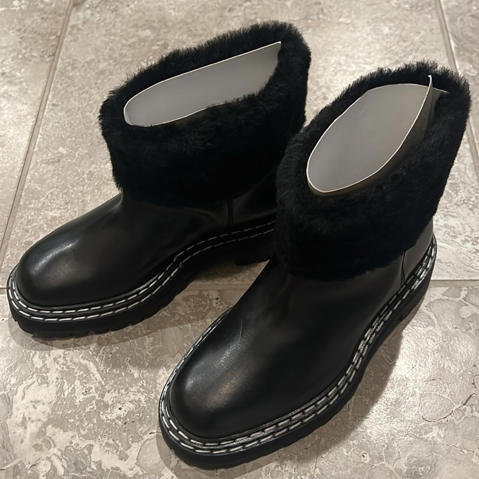 Proenza Schouler CA/SH Shearling Booties in Black, Size 38 NEW in Box + DustBag