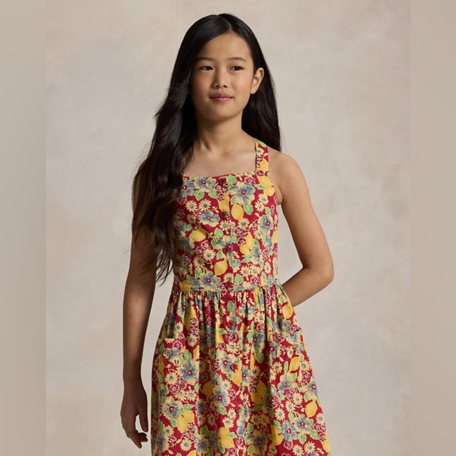 Polo by Ralph Lauren Lemon Floral Slub Cotton Dress, Size 14, NWT