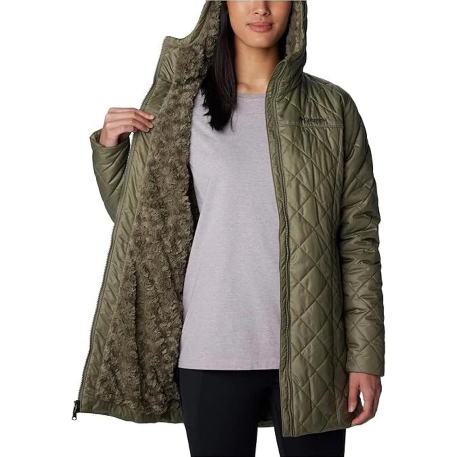 Columbia Copper Crest Hooded Fleece-Lined Mid-Length Coat in Green, NWT, Size S