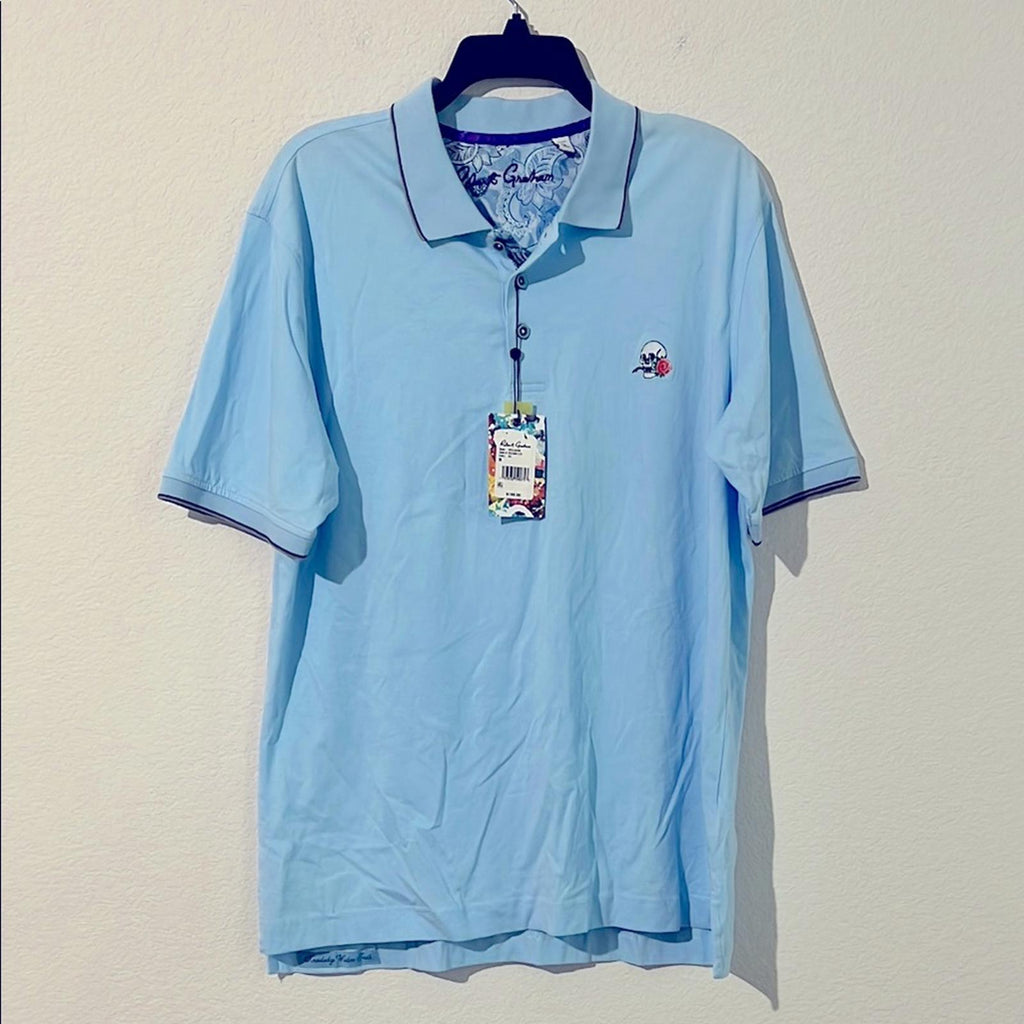 Robert Graham Rossi Short Sleeve Knit Polo Shirt Classic Fit in Blue, NWT, SizeM