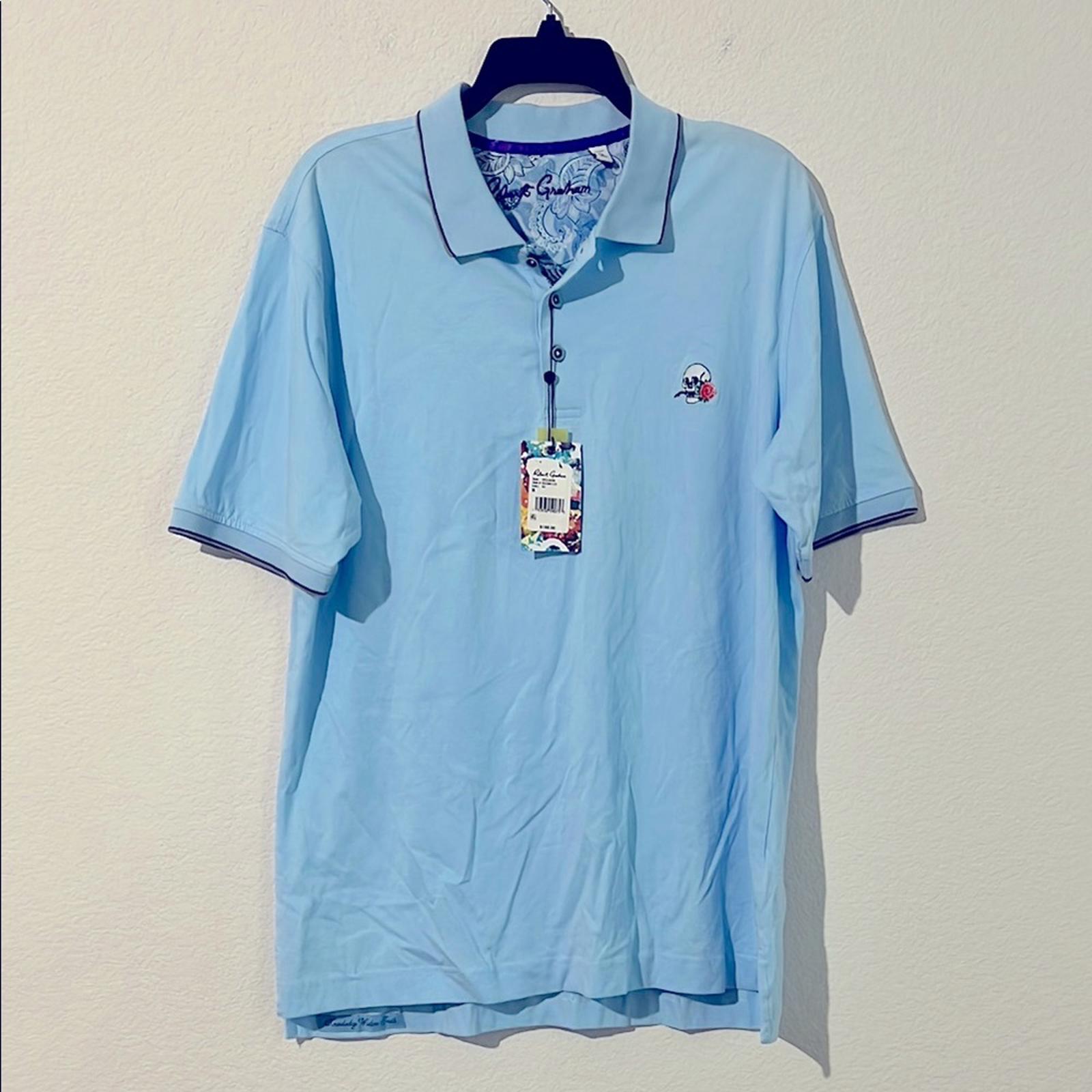 Robert Graham Rossi Short Sleeve Knit Polo Shirt Classic Fit in Blue, NWT, SizeM