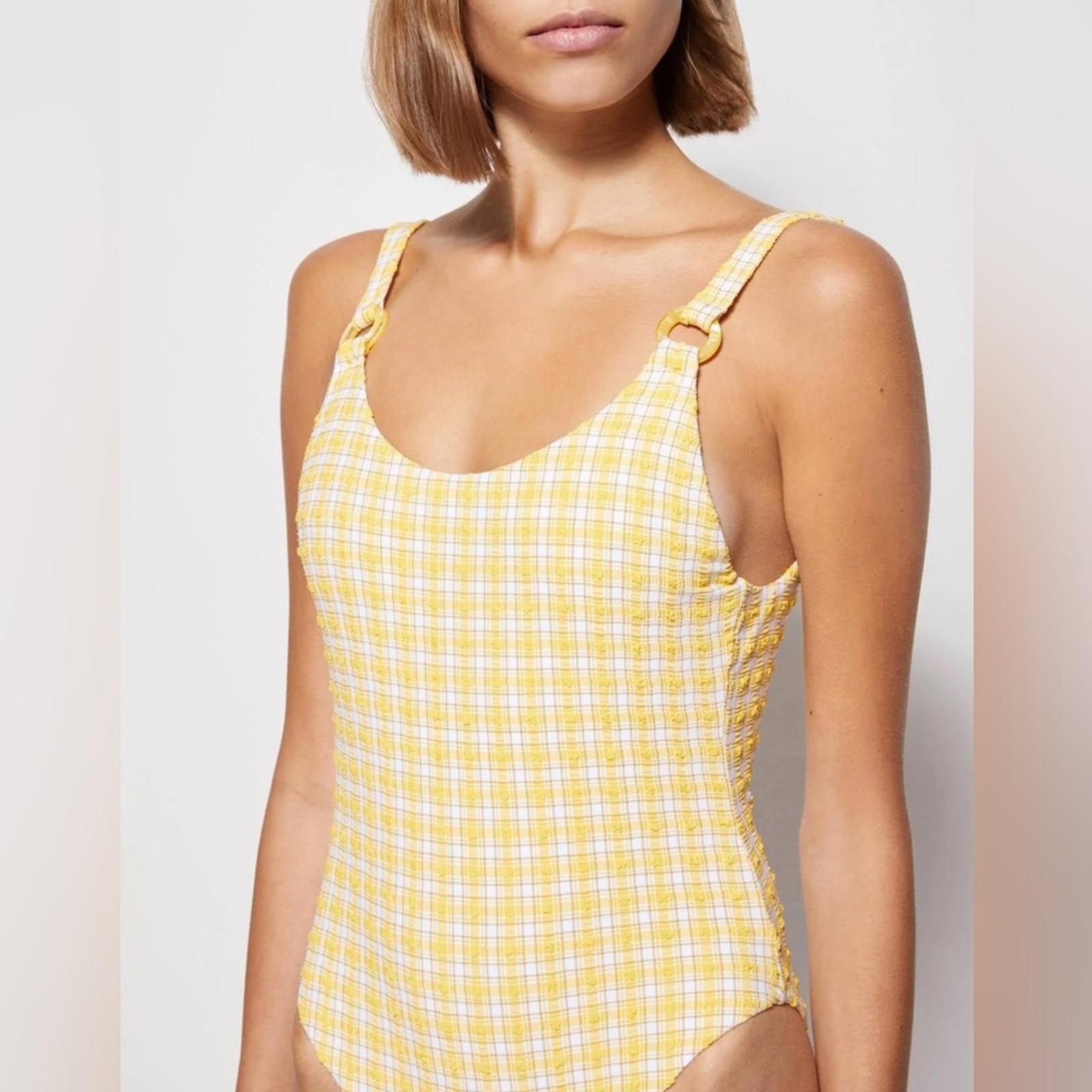 Jonathan Simkhai Rosabel Seersucker Swimsuit, Plaid Daffodil, Size L NWT $275