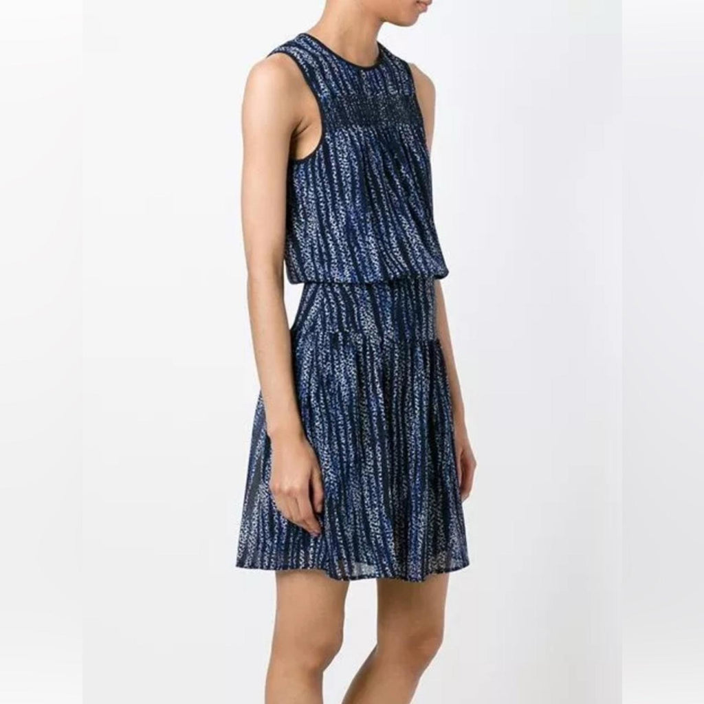 Michael Kors Burnell Smocked Georgette Dress in Navy, Size 0 EXCELLENT $160