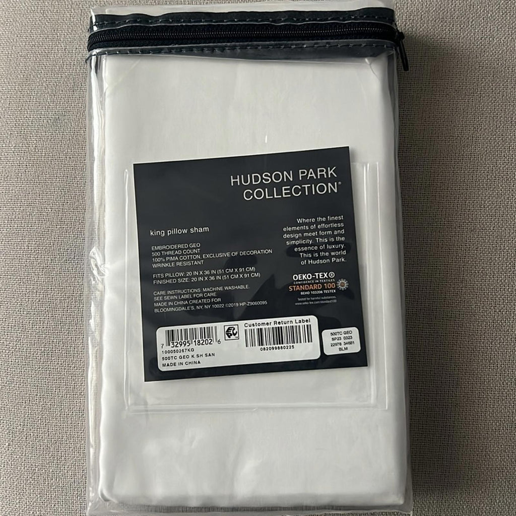 X2 Hudson Park Collection Embroidered Geo King Sham, 500Thread Count, White/Sand