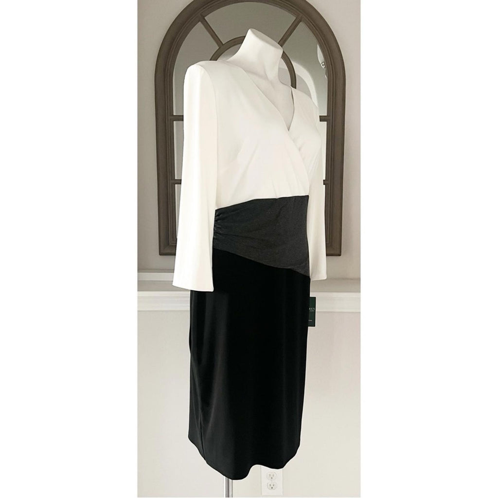 NEW Ralph Lauren Knee-Length Sheath Dress, Black/White/Grey Size 14 New w/Tag