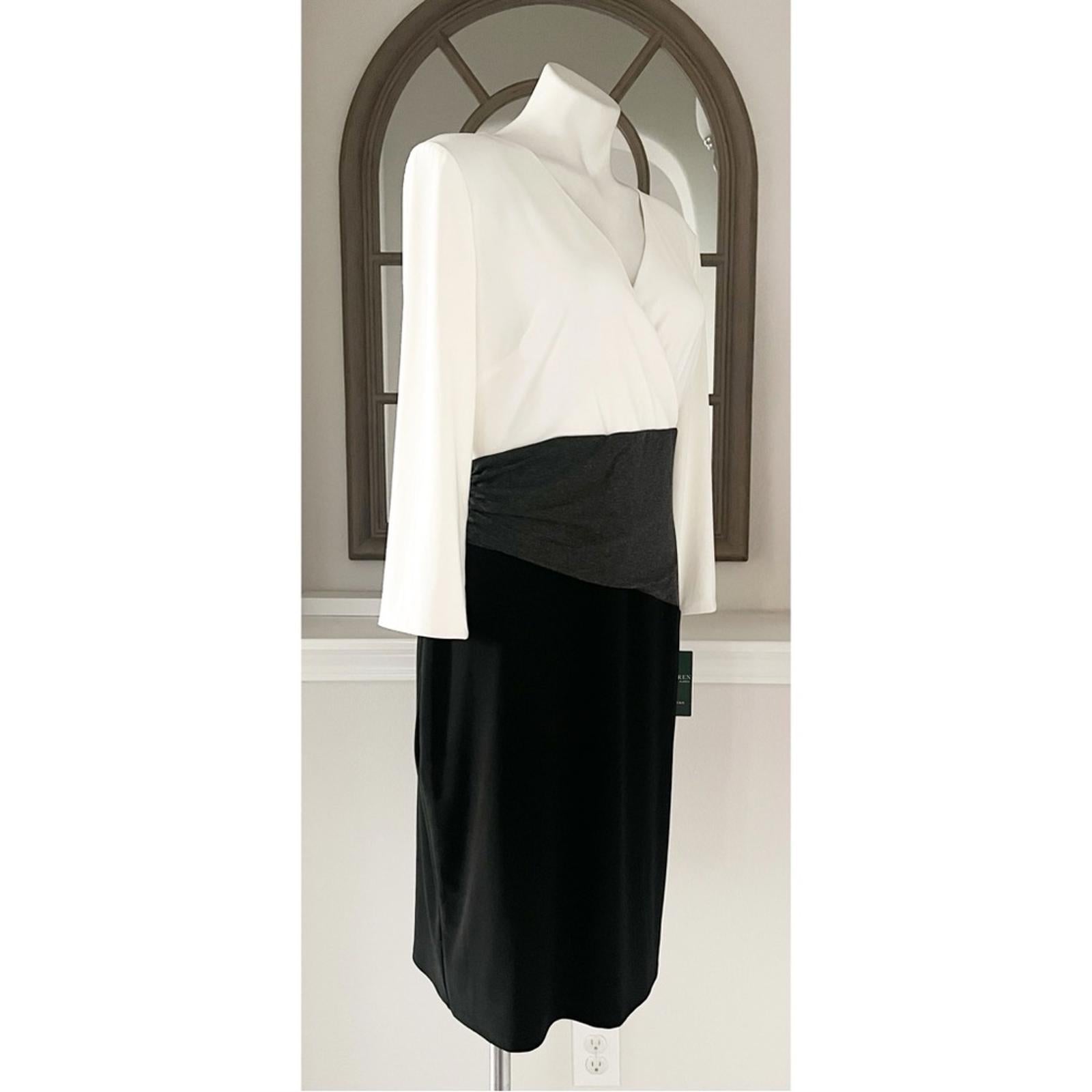 NEW Ralph Lauren Knee-Length Sheath Dress, Black/White/Grey Size 14 New w/Tag