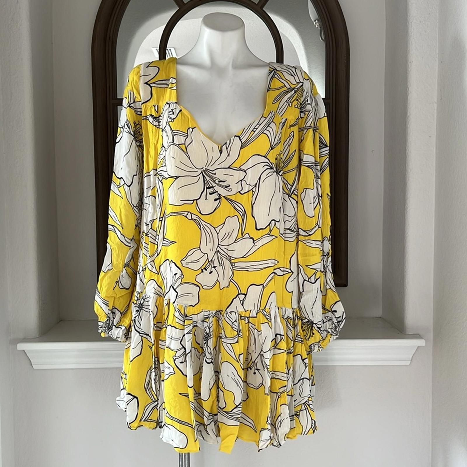 Walter Baker Lilith Floral Long Sleeve Dress in Hibiscus Sun Size L, NWT $268
