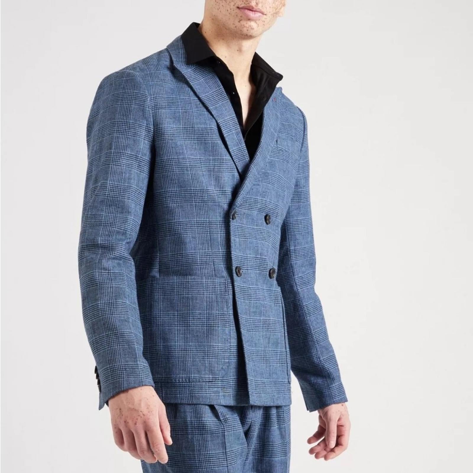 Scotch & Soda Double-Breasted Check Blazer in Blue, Size XXL NEW w/Tag $308